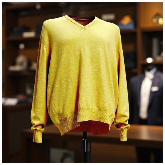 Malo Men’s Yellow Cashmere V-Neck Sweater. XL - Picture 9 of 13